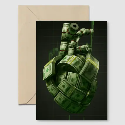 Human Heart Made of Dollar Bills Money
