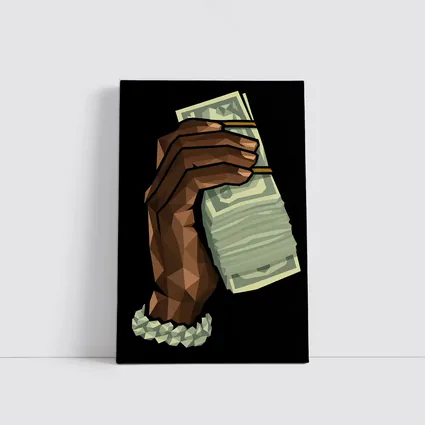 Low Poly Hand Holding Cash Black Background