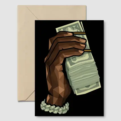 Low Poly Hand Holding Cash Black Background