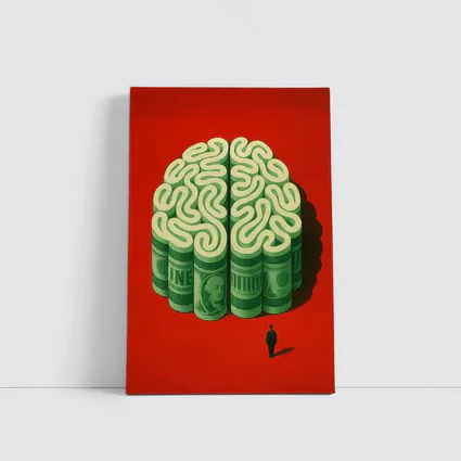 Money Brain Illustration Man Red Background