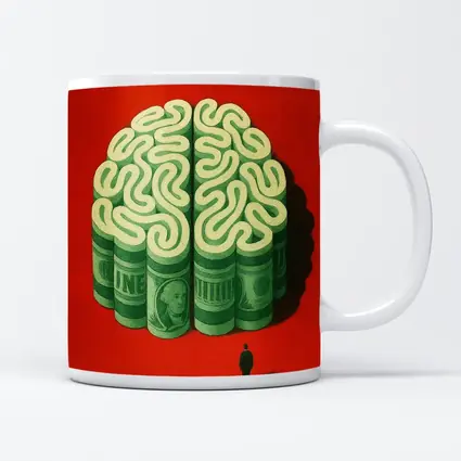 Money Brain Illustration Man Red Background