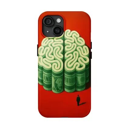 Money Brain Illustration Man Red Background