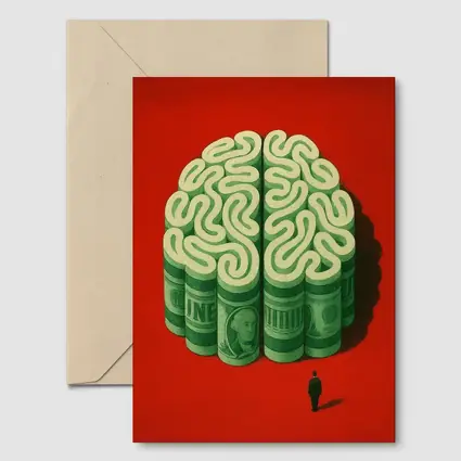 Money Brain Illustration Man Red Background