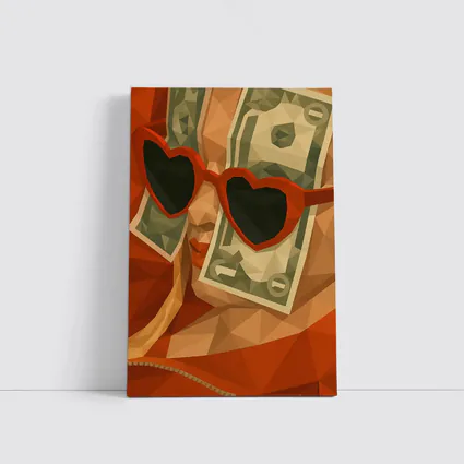 Woman Heart Sunglasses Dollar Bills Low Poly