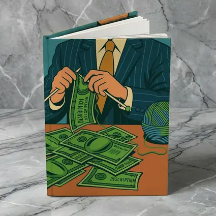 Businessman Knitting Money Bills Dark Illustration