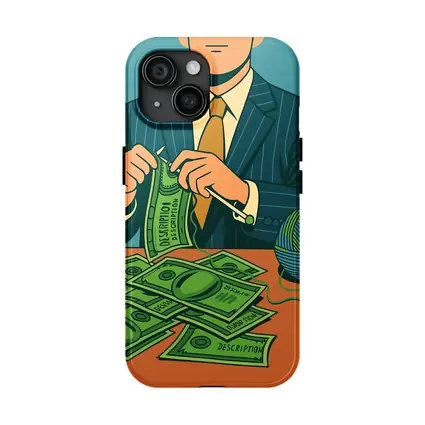 Businessman Knitting Money Bills Dark Illustration