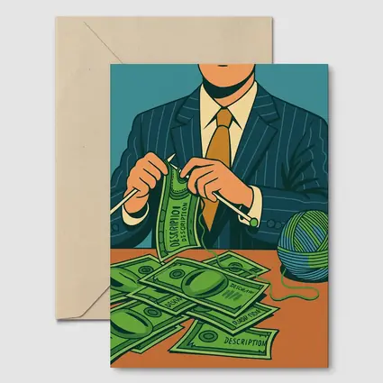 Businessman Knitting Money Bills Dark Illustration