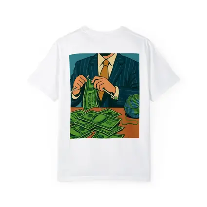 Businessman Knitting Money Bills Dark Illustration