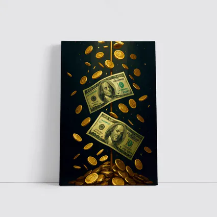 Dollar Bills Gold Coins Dark Background