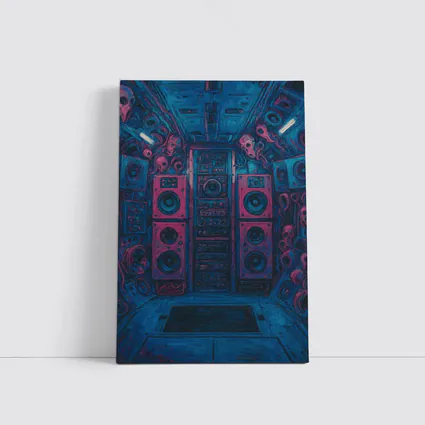 Dark Blue Room Massive Speakers Skull Art