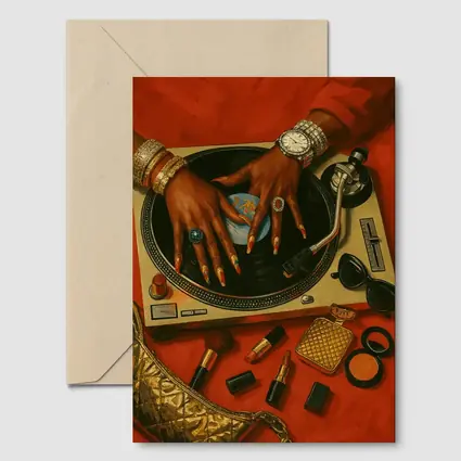 DJ Woman Hands Spinning Vinyl Record Gold