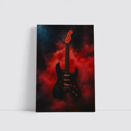 Black Electric Guitar Red Smoke Painting