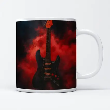 Black Electric Guitar Red Smoke Painting