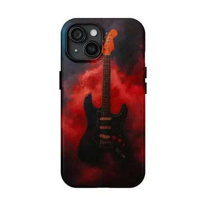 Black Electric Guitar Red Smoke Painting