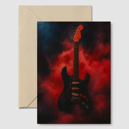 Black Electric Guitar Red Smoke Painting