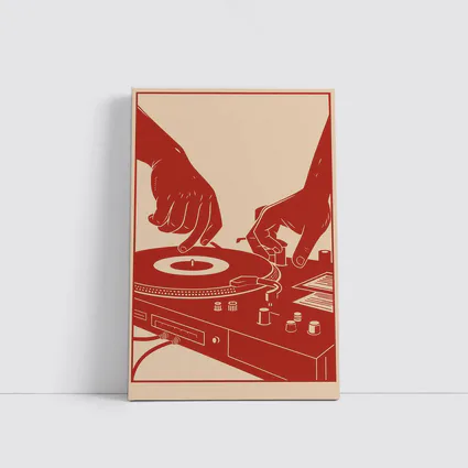 DJ Hands Scratching Vinyl Turntable Red