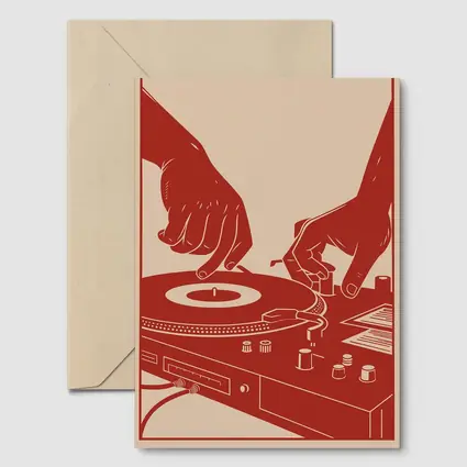 DJ Hands Scratching Vinyl Turntable Red