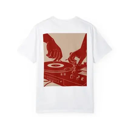 DJ Hands Scratching Vinyl Turntable Red