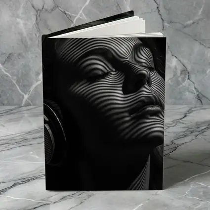 Woman Headphones Striped Light Black Background