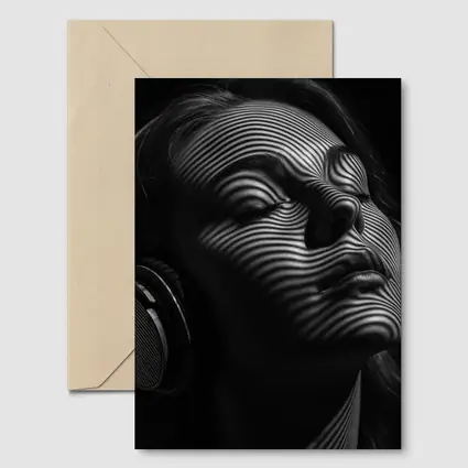 Woman Headphones Striped Light Black Background