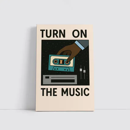 Turn On The Music Retro Cassette Tape Art