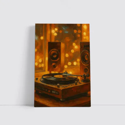 Vinyl Record Player Oil Painting Warm Bokeh