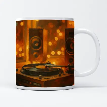 Vinyl Record Player Oil Painting Warm Bokeh