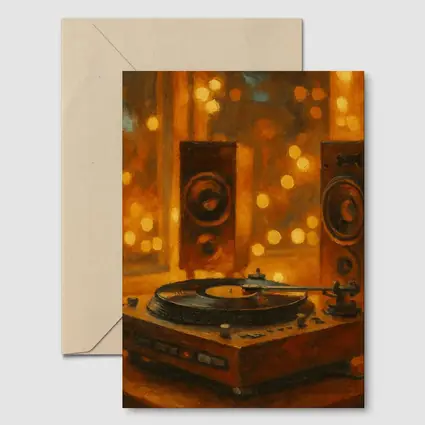 Vinyl Record Player Oil Painting Warm Bokeh