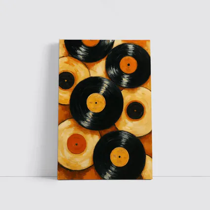 Vinyl Records Oil Painting Orange Background