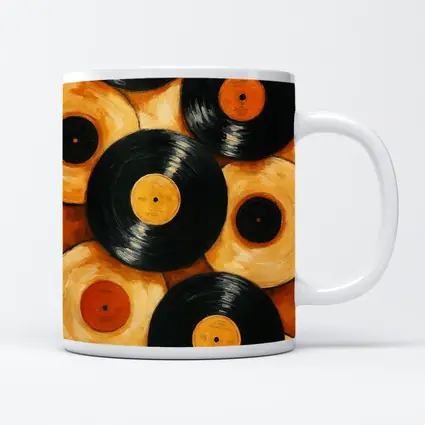 Vinyl Records Oil Painting Orange Background