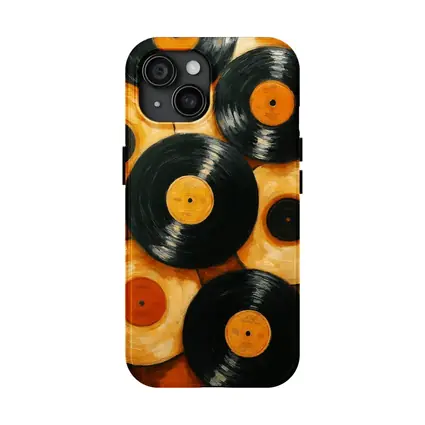 Vinyl Records Oil Painting Orange Background