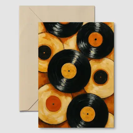 Vinyl Records Oil Painting Orange Background