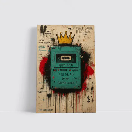 Teal Cassette Player Crown Graffiti Street Art