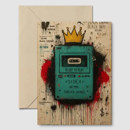 Teal Cassette Player Crown Graffiti Street Art