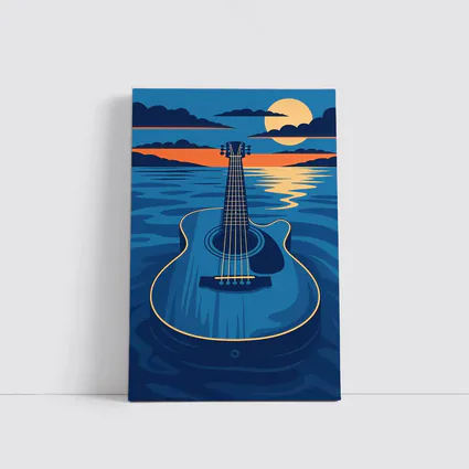 Acoustic Guitar Blue Ocean Moonlit Night
