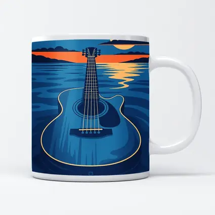 Acoustic Guitar Blue Ocean Moonlit Night