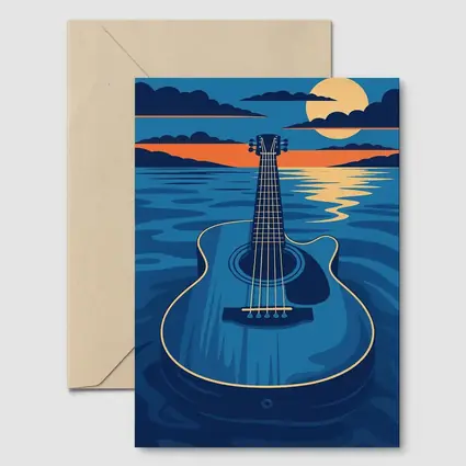Acoustic Guitar Blue Ocean Moonlit Night