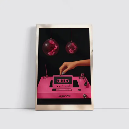 Pink Cassette Tape Disco Ball Retro Art