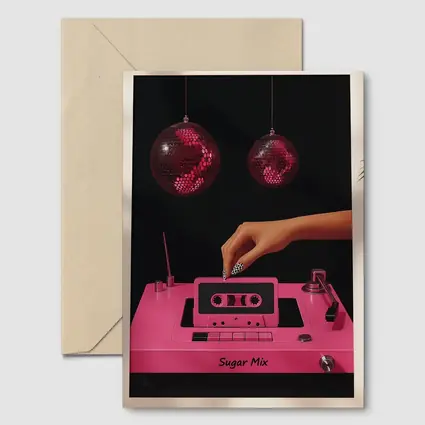 Pink Cassette Tape Disco Ball Retro Art