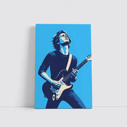 Guitarist Playing Electric Guitar Blue Pop Art
