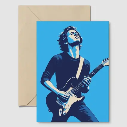 Guitarist Playing Electric Guitar Blue Pop Art