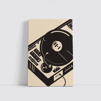 Retro DJ Turntable Illustration Beige Background