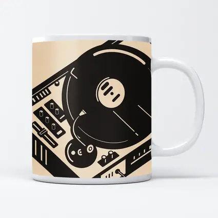 Retro DJ Turntable Illustration Beige Background