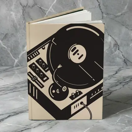 Retro DJ Turntable Illustration Beige Background