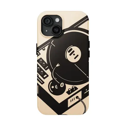 Retro DJ Turntable Illustration Beige Background