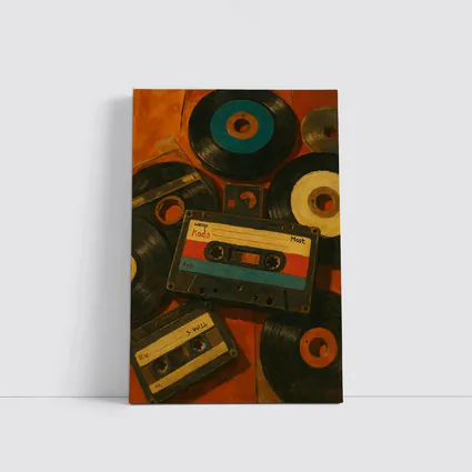 Retro Cassette Tapes Vinyl Records Oil Painting