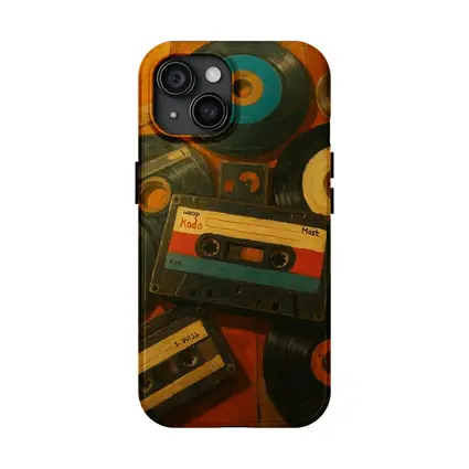 Retro Cassette Tapes Vinyl Records Oil Painting
