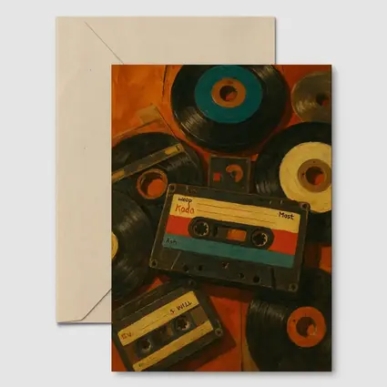 Retro Cassette Tapes Vinyl Records Oil Painting