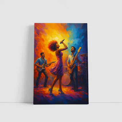 Live Band Performance Oil Painting Bold Colors