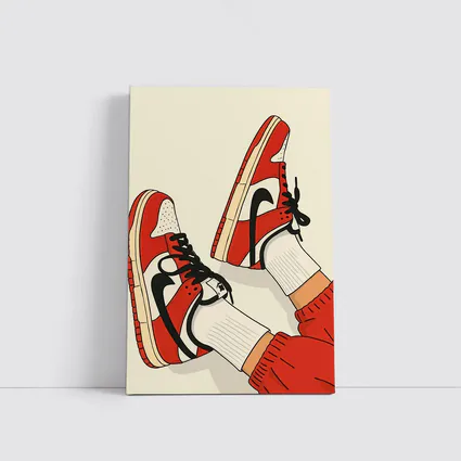 Red Nike Sneakers Flat Illustration Beige Background